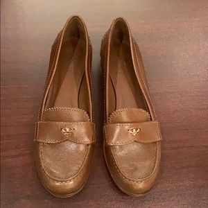Tory Burch Pennie Low Heel Saffiano Leather Brown